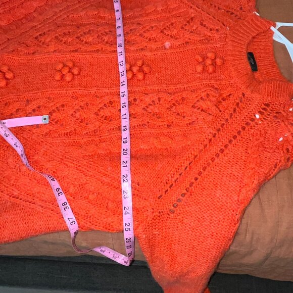 J.Crew Womens Orange Cable Knit  Poinele Sweater With Popcorn Flowea Sweater 3x - Picture 6 of 9